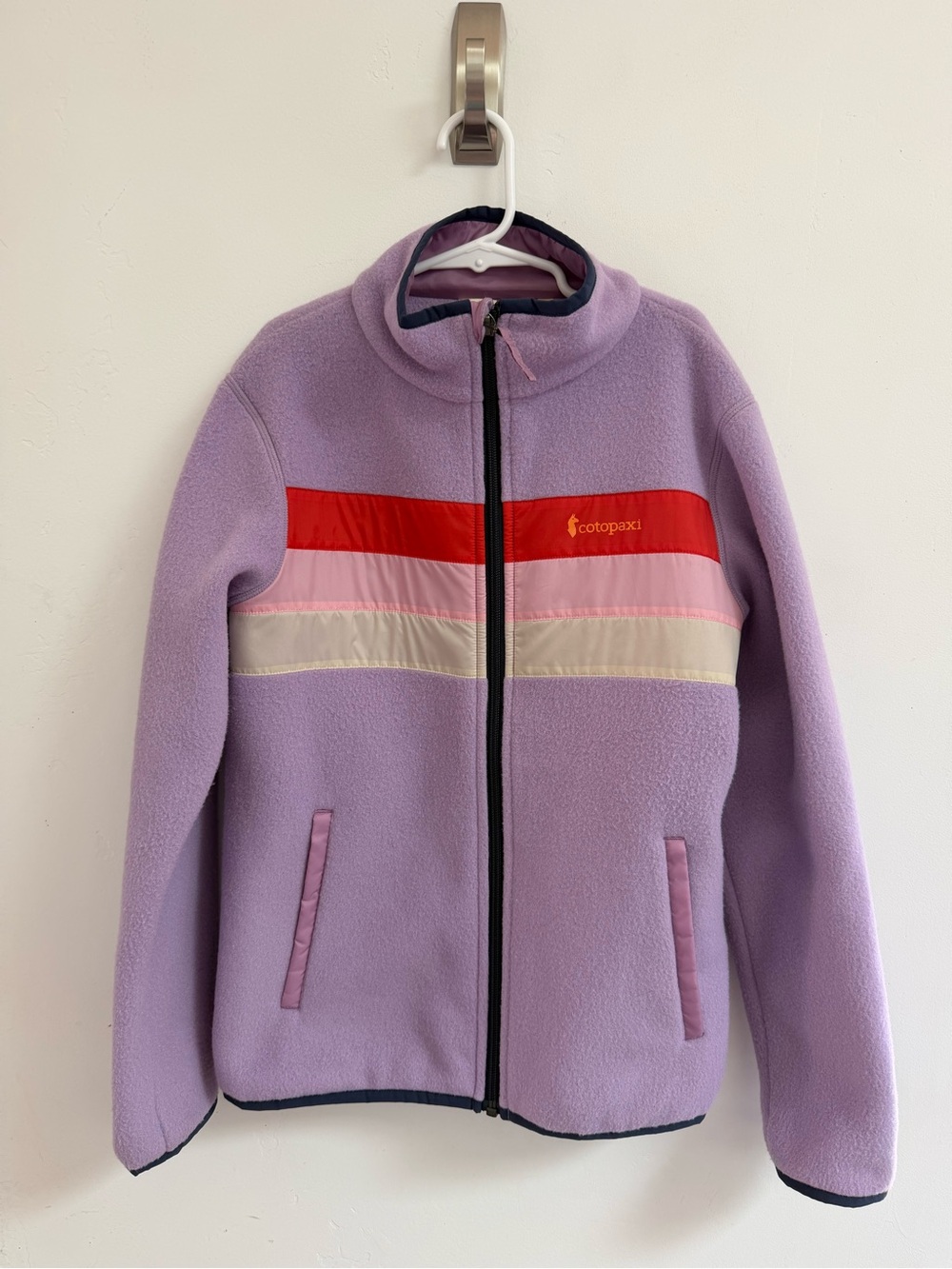 cotopaxi Lavender Fleece Jacket with Red, Pink & Cream Stripes